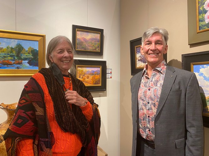 Karen at the PAPNM 2021 Juried Show with buyer Large Image